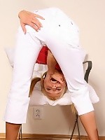  Adorable blonde gets naked and spreads her sweet pink pussy