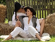 Stunning honeys undress and lap twats and butts on haystack