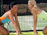 Cute tennis players nude and finger smooth twats on court