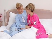 Luscious teen beauties undress and fuck clit buzzers in bed