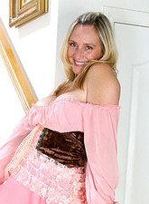 Jordan wears a sexy pirate uniform while exposing her pink Anilos pussy on the stairs