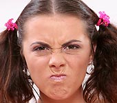 Penny - Ponytail brunette teen Penny Flame pussy spreading and blow job