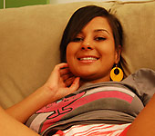 Samira - Hot brunette Samira has sex on sofa with cumshot