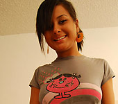 Samira - Hot brunette Samira has sex on sofa with cumshot