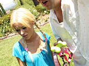 Rebecca Blue - Slim blonde slut gets huge fat dick pile driven into her tight puss