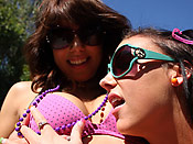 Ivy and Mina - Crazy teen sluts playing games with a lucky cock