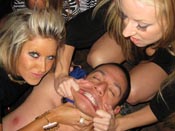 Spring Break Cruelty Party - Spring Break lets these College Sluts cut loose, and they take advantage of it! They blindfold this poor stripper and start sucking & riding cock!