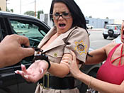 Savannah Stern - Parking Enforcer gets a lashing and takes massive load to the face!