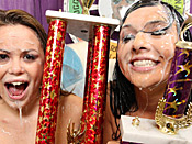 Tanner Mayes - Two  young girls tease and fuck old guy. Another two sluts compete for total whoredom