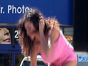 Pink tube top gets slipped - Pink tube top gets slipped