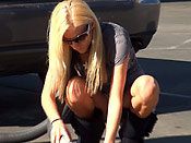 Blonde facial at car wash - Blonde facial at car wash