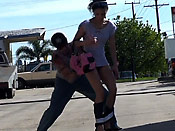 Skinny girl in leggings gets sharked - Skinny girl in leggings gets sharked