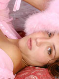 Check out bailey in a very odd poofy pink hat she is all dolled up in lingerie too