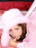 Check out bailey in a very odd poofy pink hat she is all dolled up in lingerie too