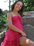 Cutie in the trees has on a sexy red dress she shows some upskirt shots and her small boobs